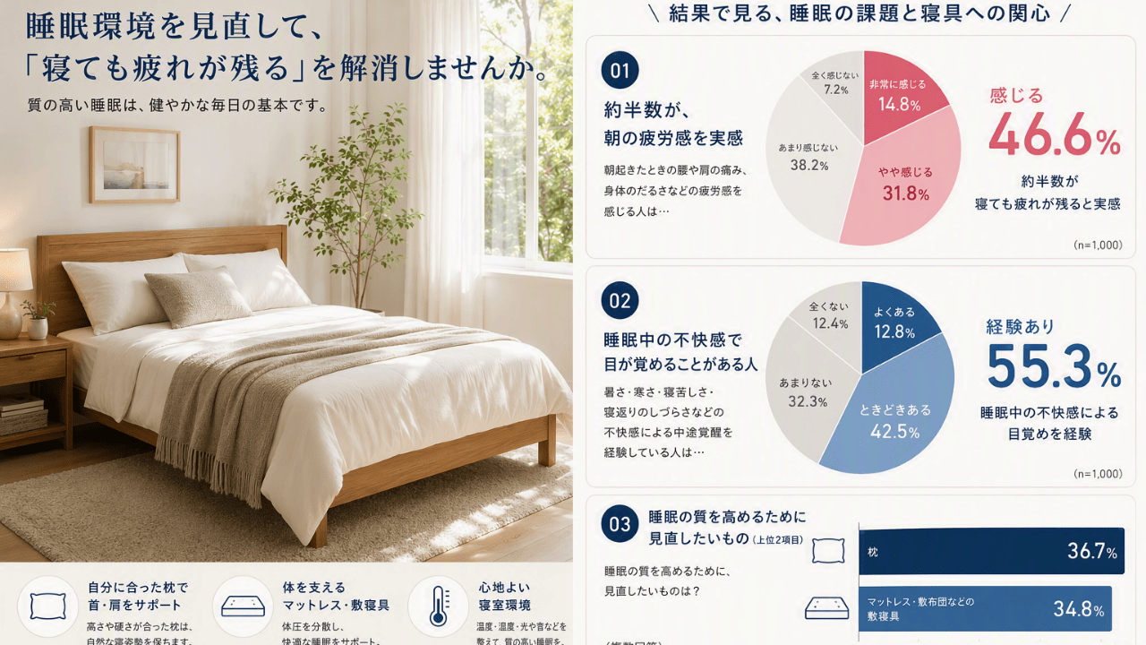 寝ても疲れが残る人は約半数。あなたの寝具、最後に見直したのはいつですか？ 