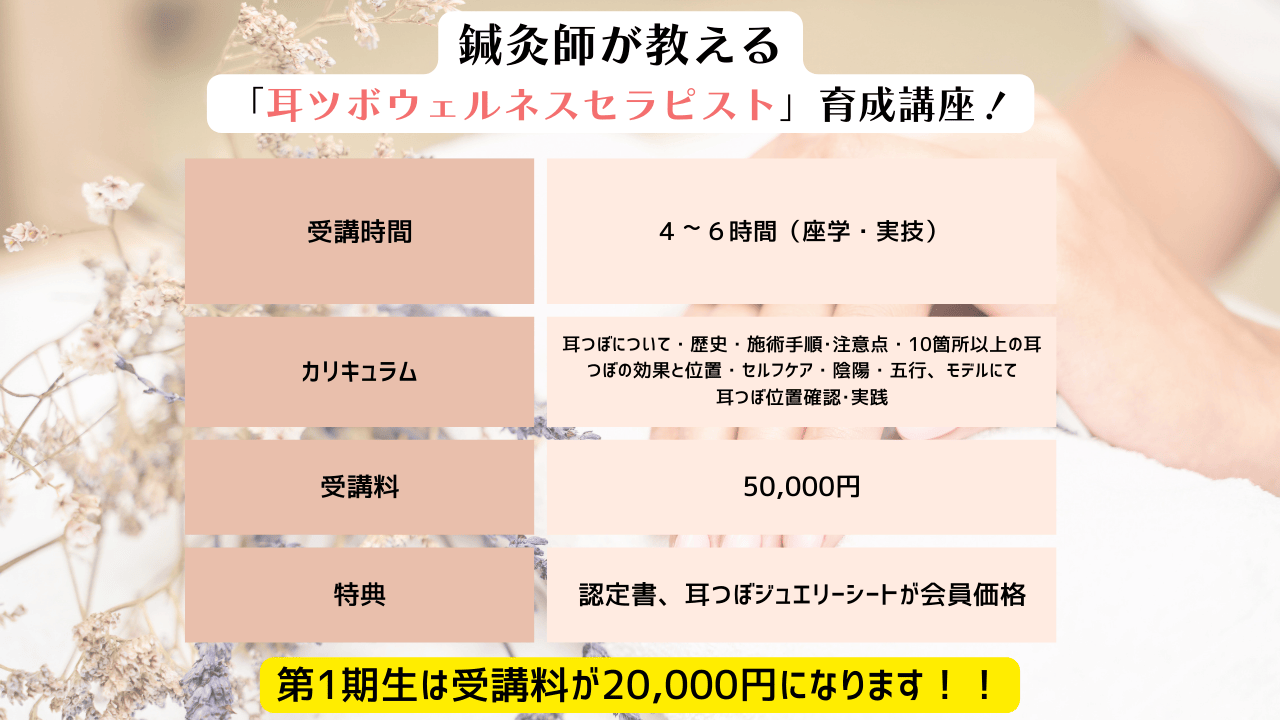 ​鍼灸師が教える「耳ツボウェルネスセラピスト」育成講座！