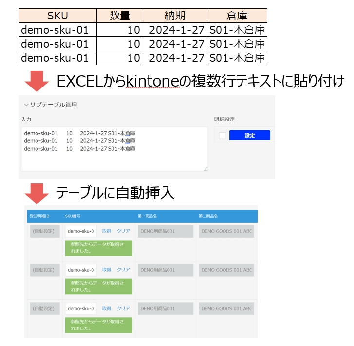 受注明細をテキストから貼り付ける